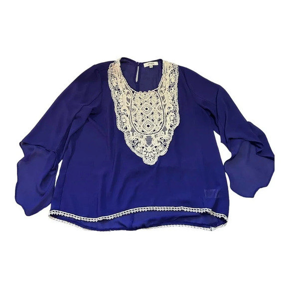 UMGEE Women's Sheer Purple & Cream Lace Top Blouse Size Medium - Picture 3 of 10